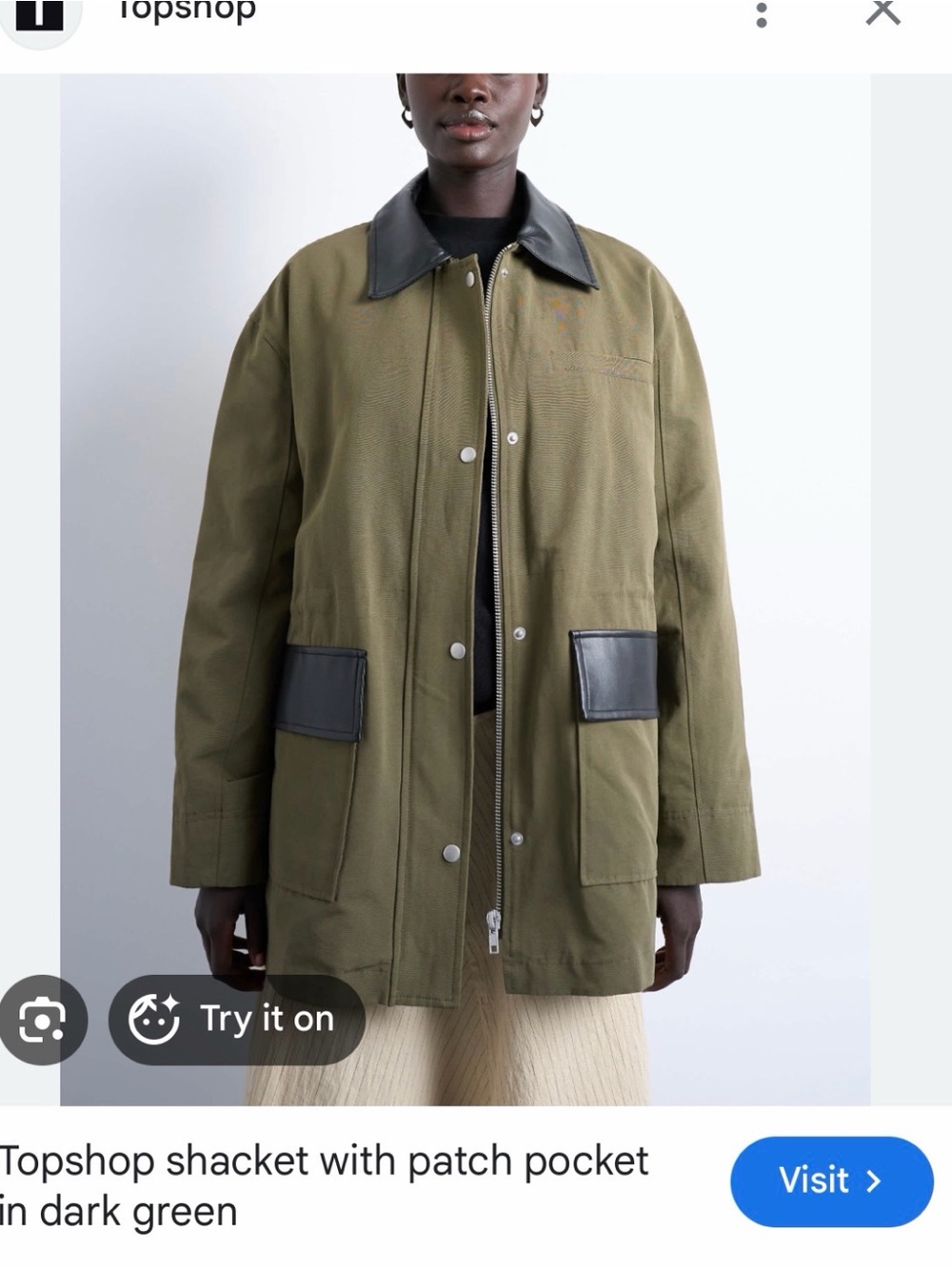 Topshop Olive Green jacket with Black Trim
